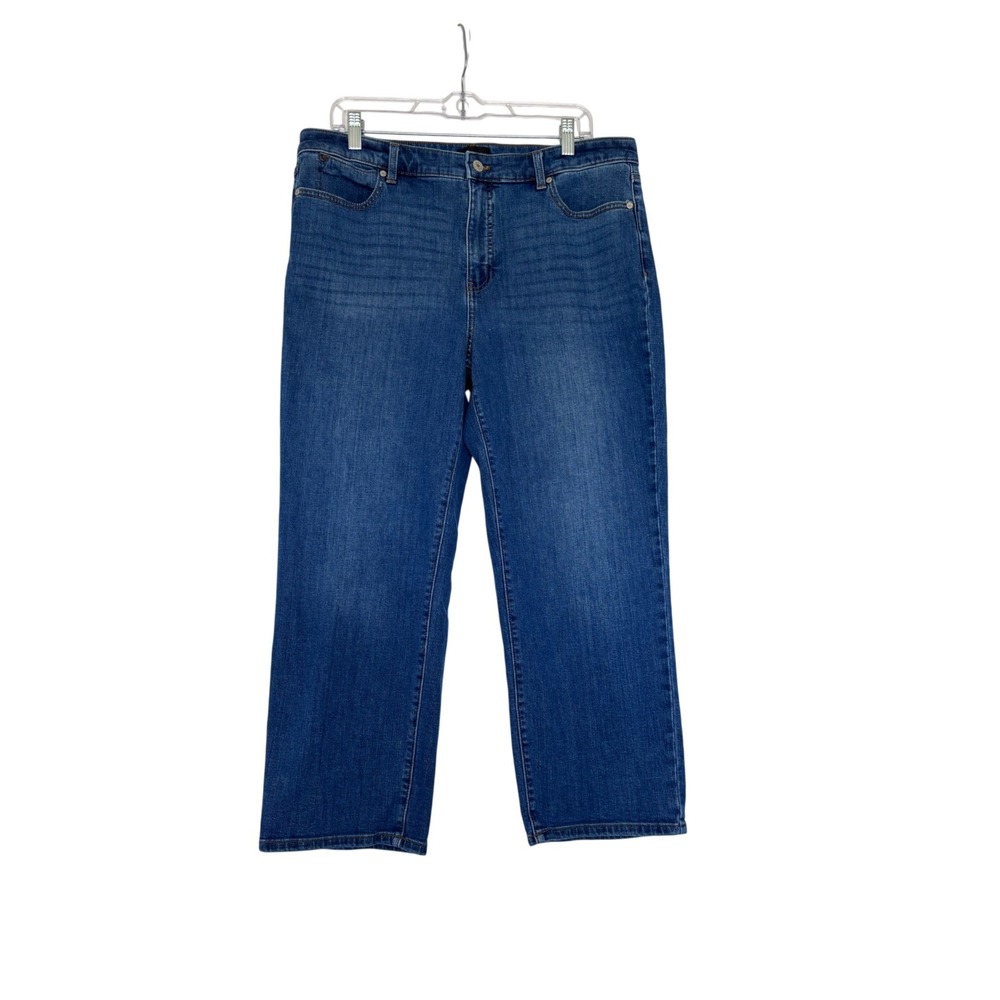 Talbots Straight Crop Jeans 14 Clarendon Wash Blue High Rise Stretch Denim